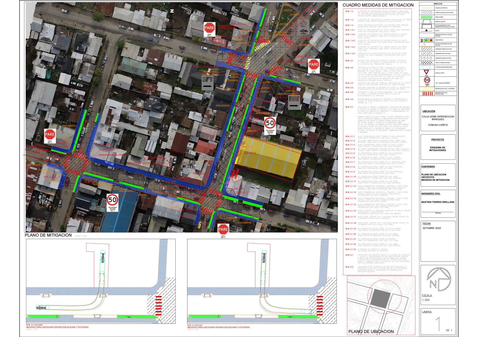 Plano de medidas de mitigación del proyecto Obra Nueva Local Comercial — Calle Mariqueo