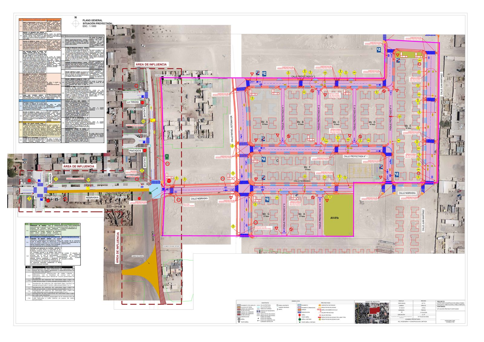 Plano de medidas de mitigación del proyecto Conjunto Habitacional Pablo Neruda — Loteo con construcción simultánea